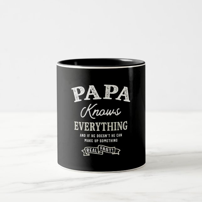 Papa Knows Everything - Funny Fathers Day Two-Tone Coffee Mug (Center)