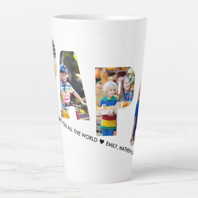 PAPA Letter Cutout 4 Photo Collage Personalized Latte Mug (Front)