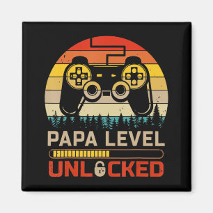 Papa Level Unlocked Retro Vintage Gamer Video Game Magnet