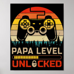 Papa Level Unlocked Retro Vintage Gamer Video Game Poster