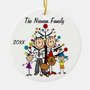 Papa, maman, garçon, fille, ornement fait sur