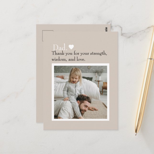 Papa Merci Carte Postale Photo Personnalisée (Devant/Arrière en situation)