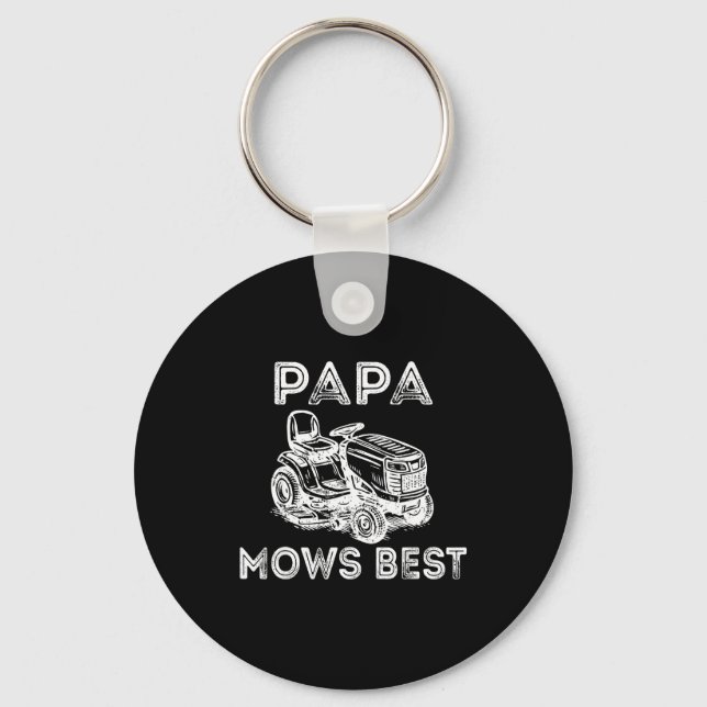 Papa Mows Funny Lawn Mower Father's Day Grandpa  Keychain (Front)