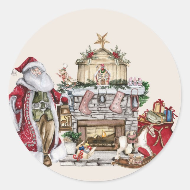 papa noel classic round sticker (Front)