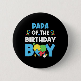 Papa Of The Birthday Boy Autism Awareness Puzzle H 2 Inch Round Button