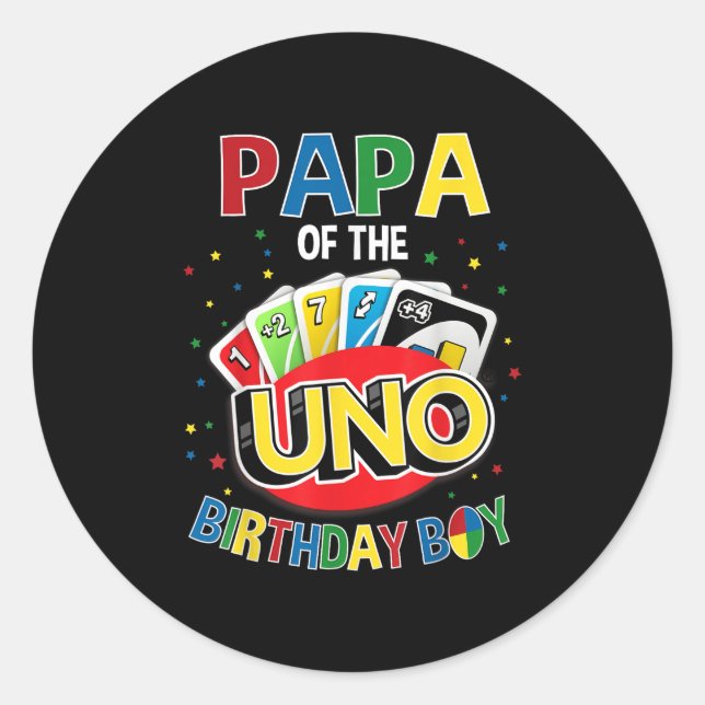 Papa Of The Birthday Boy Uno Game B-day Family Par Classic Round Sticker (Front)