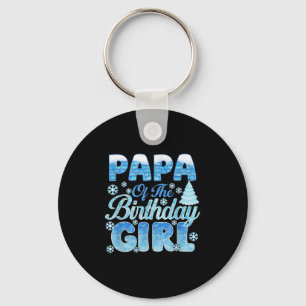 Papa Of The Birthday Girl Snowflakes Themed Matchi Keychain