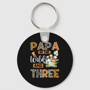 Papa Of The Wild And Three 3rd Birthday Boy Safari Keychain