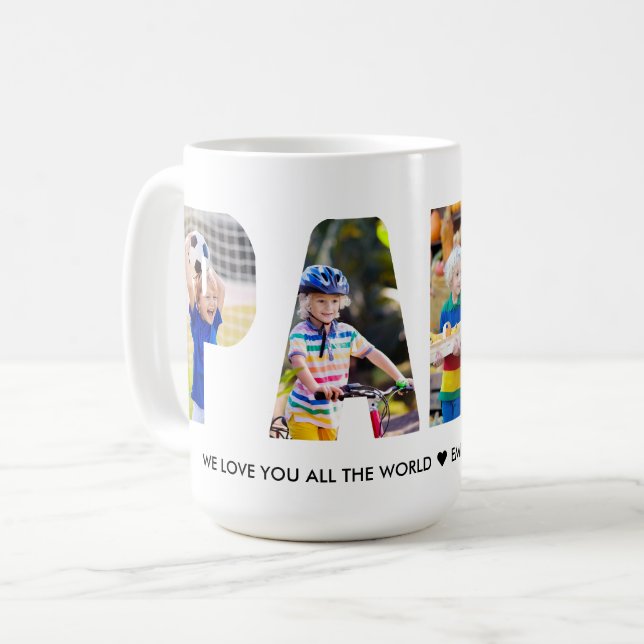 PAPA Photo Collage Letter Cutout Grandkids Names Coffee Mug (Front Left)