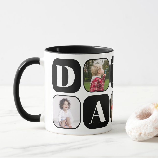 Papa Photo Collage Modèle Mug noir (Avec donut)