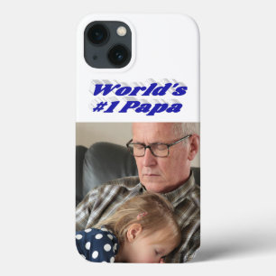 Papa photo with blue text iPhone 13 case