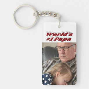 Papa photo with burgundy text    keychain