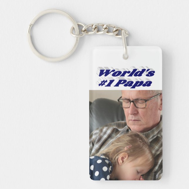 Papa photo with dark blue text    keychain (Front)