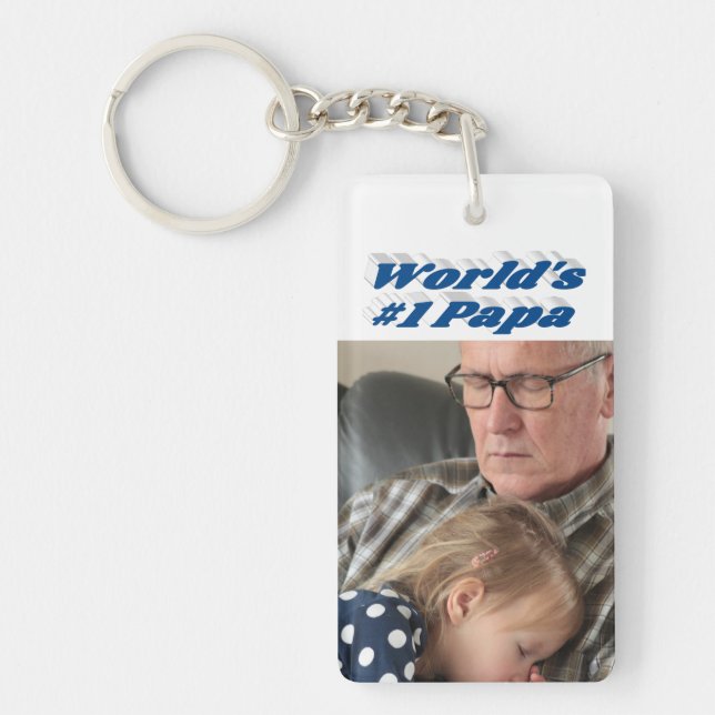 Papa photo with sea blue text    keychain (Front)