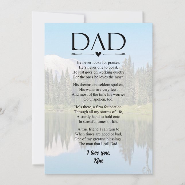 Papa Poème Carte de la Fête des Pères Personnalisé (Devant)