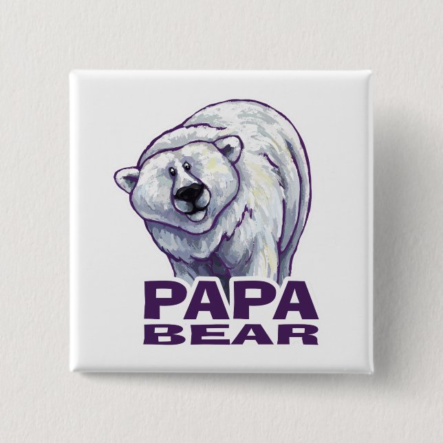 Papa Polar Bear 2 Inch Square Button (Front)