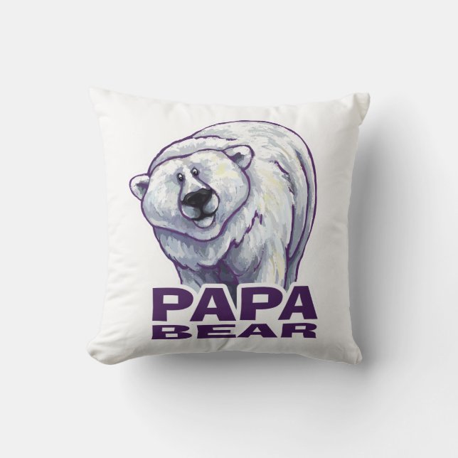 Papa Polar Bear Throw Pillow (Front)