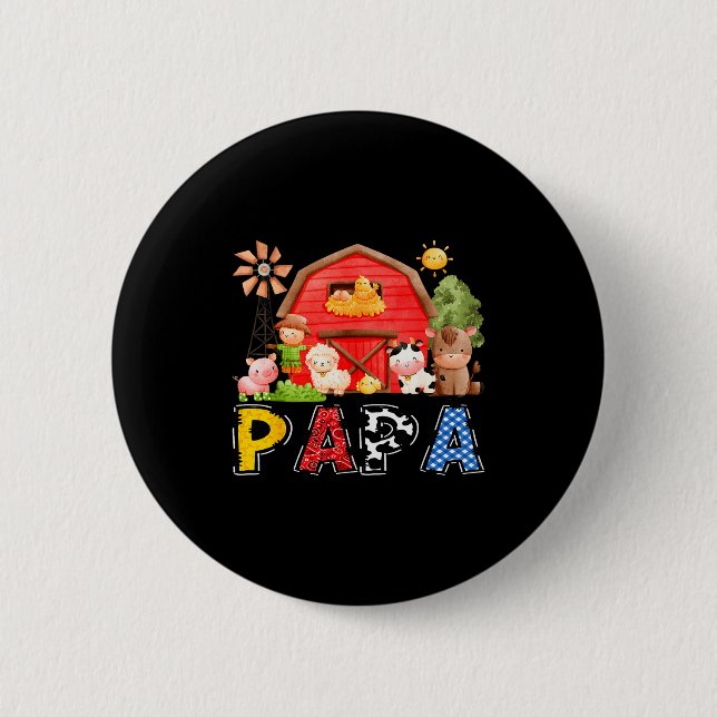 Papa Red Farm Cow Birthday Boy Matching Family Par 2 Inch Round Button (Front)