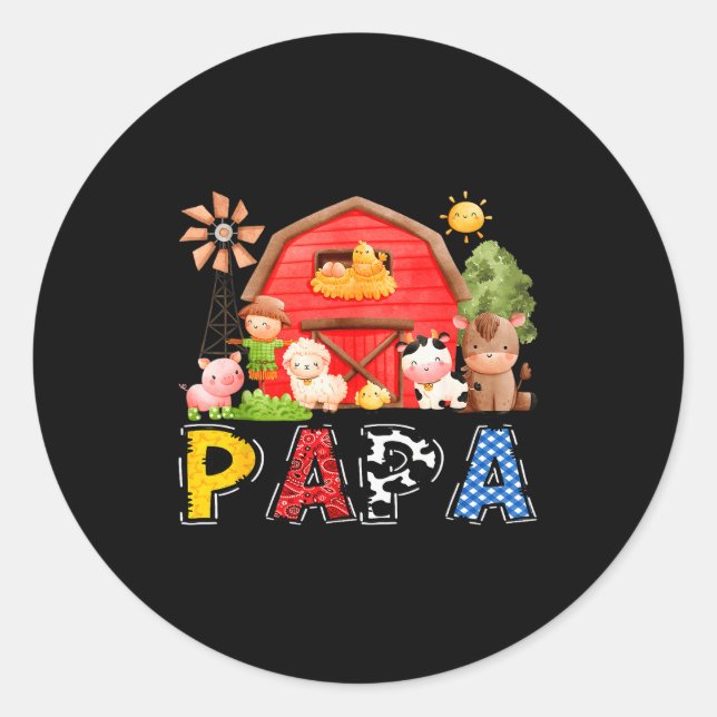 Papa Red Farm Cow Birthday Boy Matching Family Par Classic Round Sticker (Front)