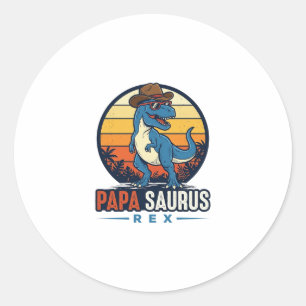 Papa Saurus Rex Cowboy Dinosaur Vintage Shirt_1 Classic Round Sticker