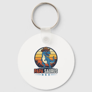 Papa Saurus Rex Cowboy Dinosaur Vintage Shirt_1 Keychain