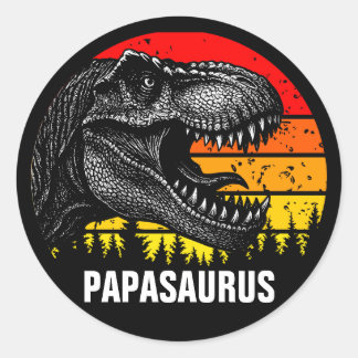 Papa Saurus Trex Retro Vintage Sunset Classic Round Sticker