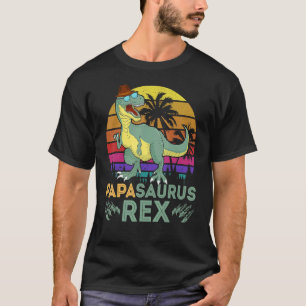 Papa Saurux Rex Dinosaur Retro Sunset Palm Tree Fa T-Shirt