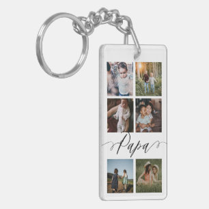Papa Script   Grandchildren Photo Grid Collage Keychain