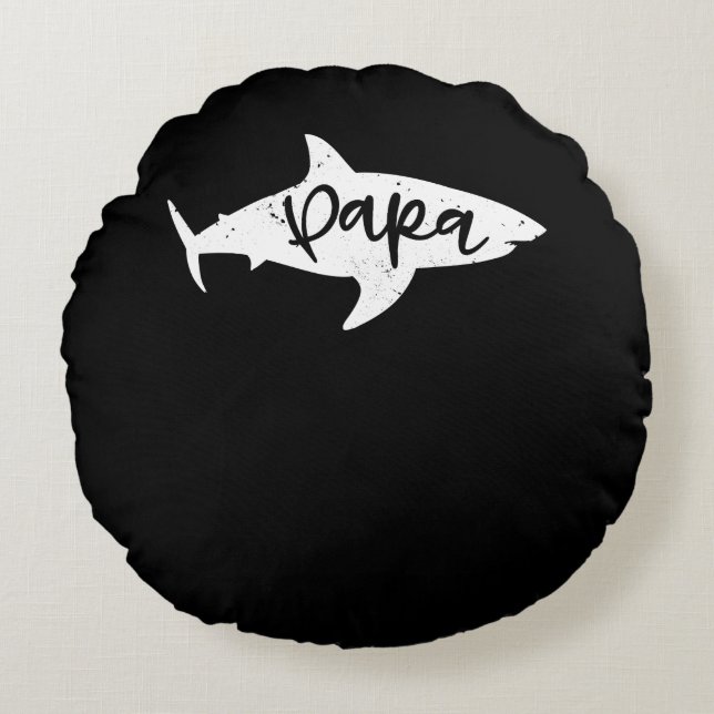 Papa Shark Dad Fin Father Distressed Round Pillow (Front)