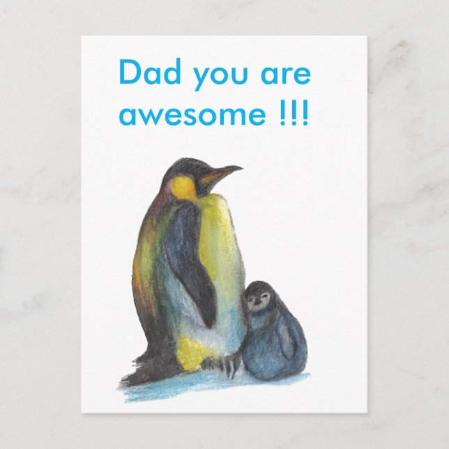 Papa, tu es super pingouins Carte postale (Devant)