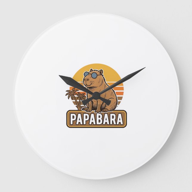 PAPABARA Retro Capybara Dad Vector Design_1 Large Clock (Front)