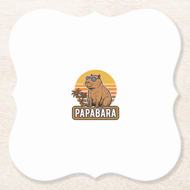PAPABARA Retro Capybara Dad Vector Design_1 Paper Coaster (Front)