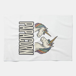 Papacorn Unicorn Dad Vintage Engraving T-Shirt Des Kitchen Towel
