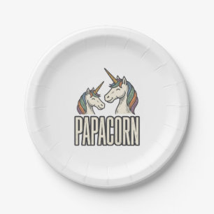 Papacorn Unicorn Dad Vintage Engraving T-Shirt Des Paper Plate