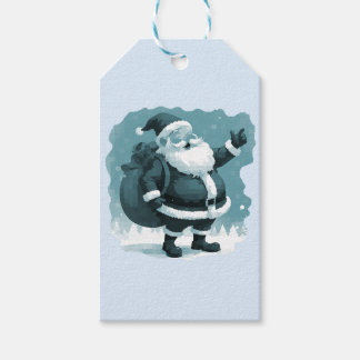 Papai Noel divertido em tons de azul. Gift Tags