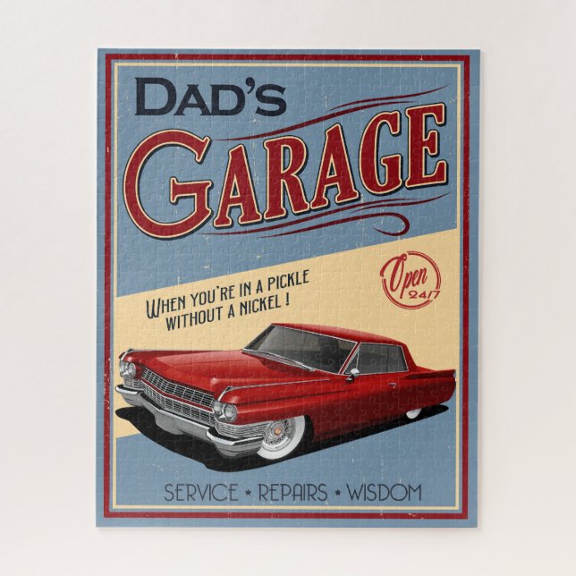 Papa's 1964 Red Caddy Car Garage Puzzle (Vertical)