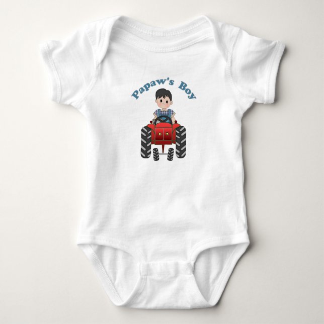 Papas Boy Tractor Baby Bodysuit (Front)