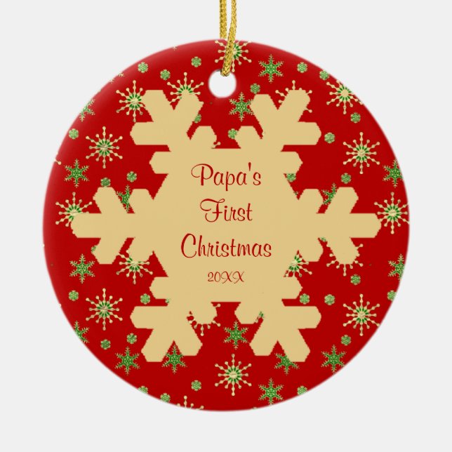Papa's First Christmas Red Snowflake Ornament (Front)