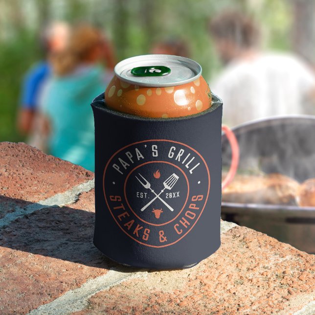 Papa's Grill Personalized Year Established Can Cooler (Creator Uploaded)