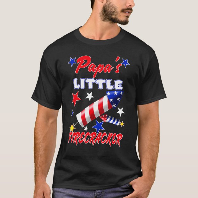 Papas Little Firecracker 4th Of July Fun Kids Birt T-Shirt (Front)