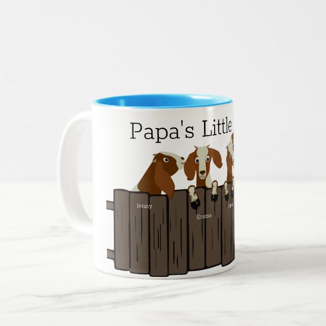 Papas Little Herd of 4 Goats Two-Tone Coffee Mug (Front Left)