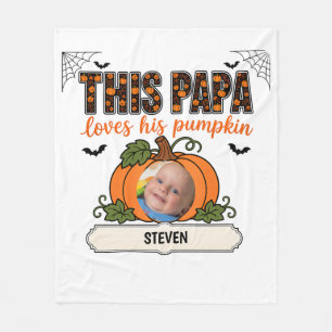 Papa's Little Pumpkin 1 Grandchild Name Halloween  Fleece Blanket
