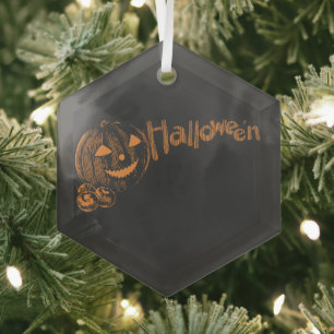 Papa's Posse of Halloween Jack o Lanterns  Glass Ornament