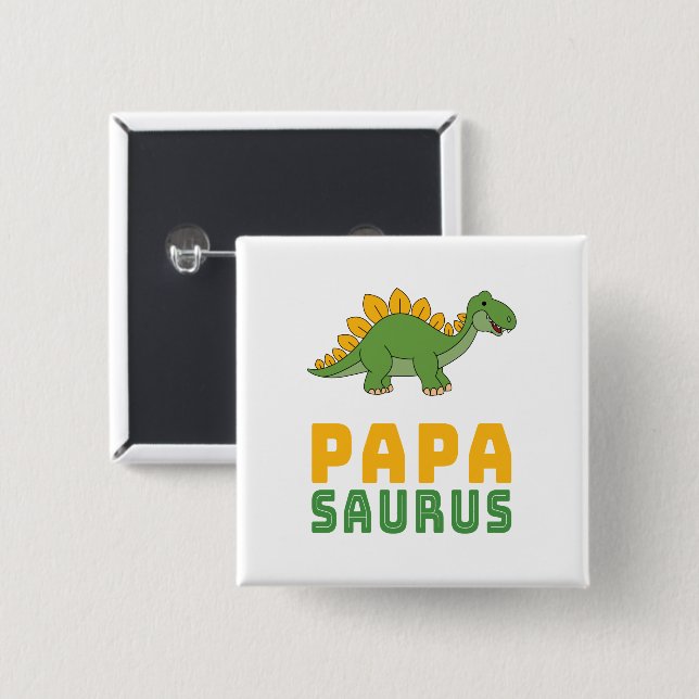 Papasaurus Dinosaur Stegosaurus Father's Day 2 Inch Square Button (Front & Back)