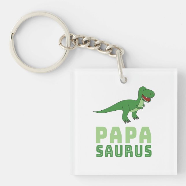 Papasaurus Dinosaur Tyrannosaurus Rex Father's Day Keychain (Front)