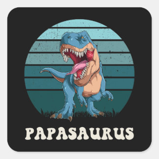 Papasaurus Funny Dinosaur on Green Retro Sunset Square Sticker