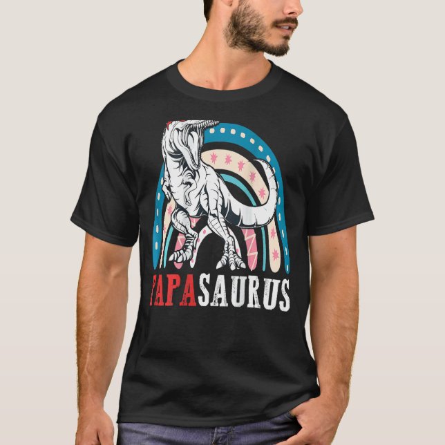 Papasaurus Rex Dinosaur Papa Saurus Rainbow Father T-Shirt (Front)