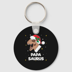 Papasaurus Santa Claus Dinosaur Christmas Keychain