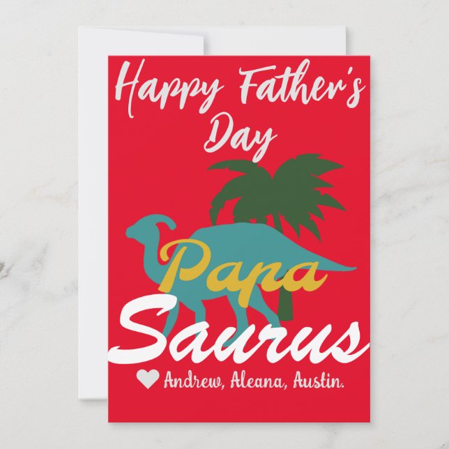 Papasaurus Simple chic Names Personalized Custom Holiday Card (Front)