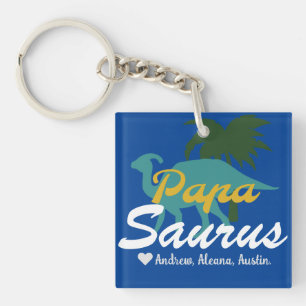Papasaurus Simple chic Names Personalized Custom Keychain